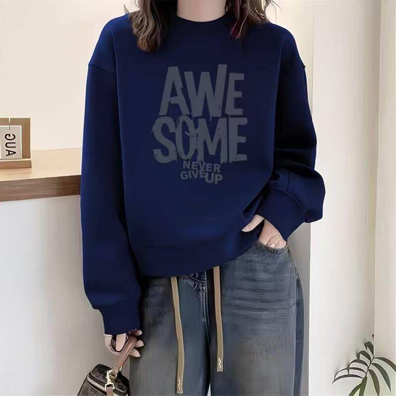 圆领套头打底衫 加绒加厚卫衣女 2026秋冬新款宽松韩版潮情侣外套