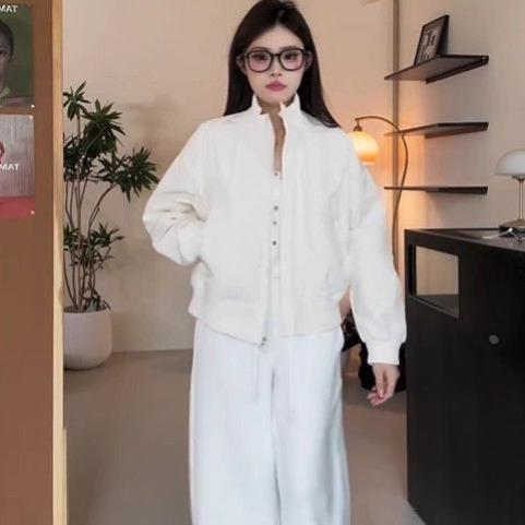 螺纹立领短款棒球服女春秋新款韩系宽松BF百搭休闲夹克外套ins潮