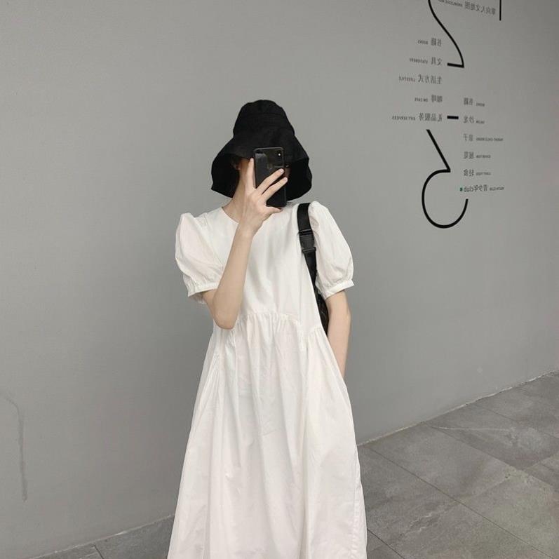 泡泡袖白色连衣裙女夏季新款法式胖mm显瘦大码宽松超仙甜美长裙子