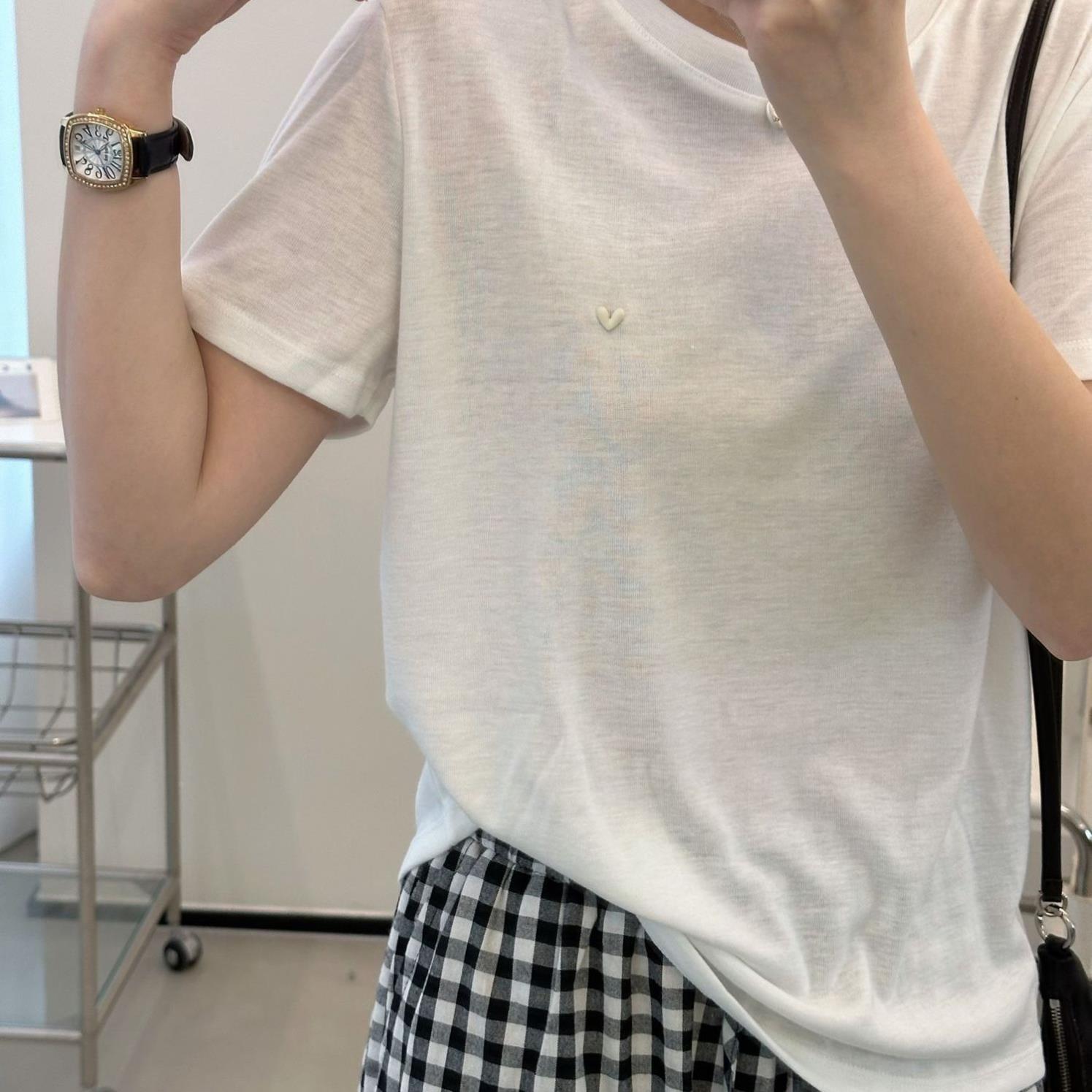 2026夏季爱心糖果短袖t恤女白色宽松显瘦半袖休闲韩版上衣体恤衫