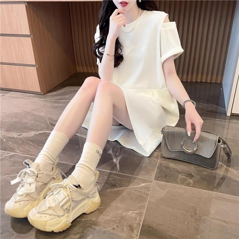 连衣裙女夏季小个子宽松大码胖mm中长款露肩性感显瘦时尚气质裙子