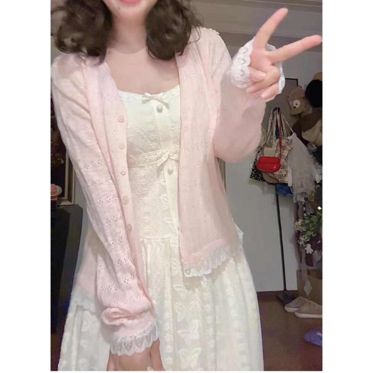 大码女装日韩系温柔春夏季防晒针织开衫长袖宽松百搭外套薄款上衣