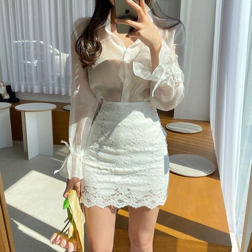 白色蕾丝包臀裙女半身裙子春夏季新款高腰显瘦一步裙修身性感短裙