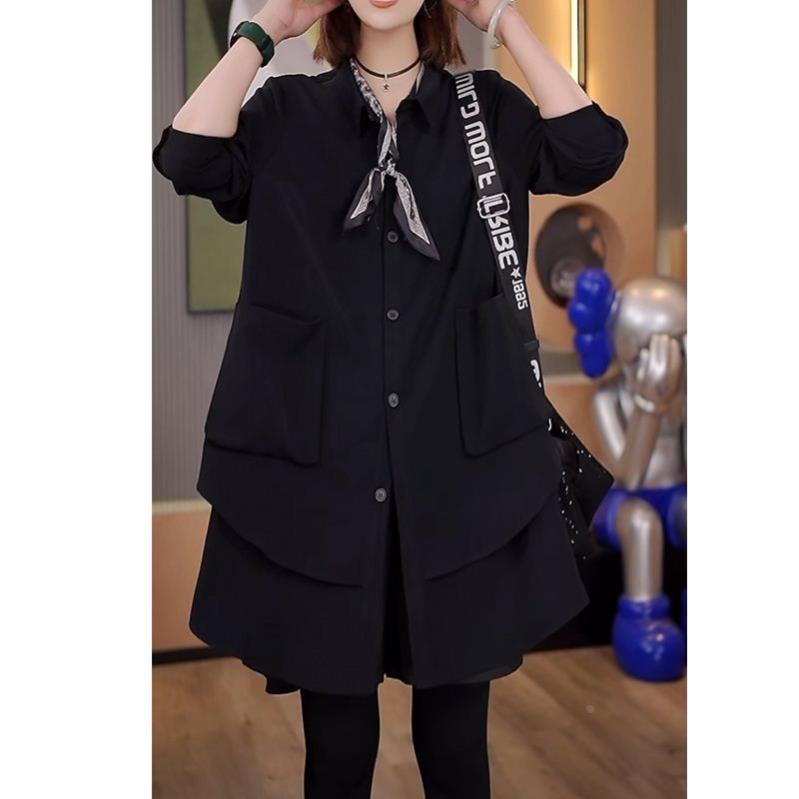时尚韩系宽松休闲秋季连衣裙2026新款大码裙子显瘦遮肉中长款衬衫