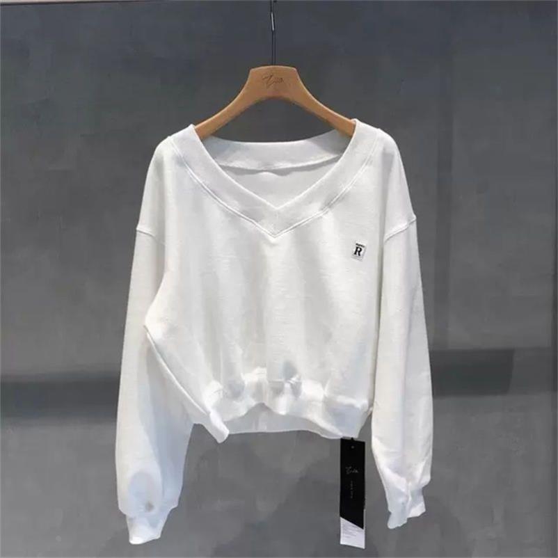 卫衣女潮ins春秋薄款2021新款韩版V领短款宽松显瘦慵懒风长袖上衣