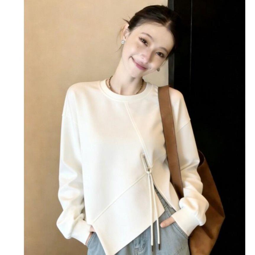 温柔显白洋气穿搭卫衣女时髦不规则设计上衣宽松遮肉显瘦春秋新款