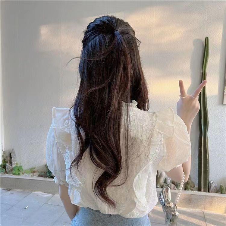 法式甜美温柔超仙荷叶边方领泡泡袖衬衫女夏季新款小个子薄款上衣