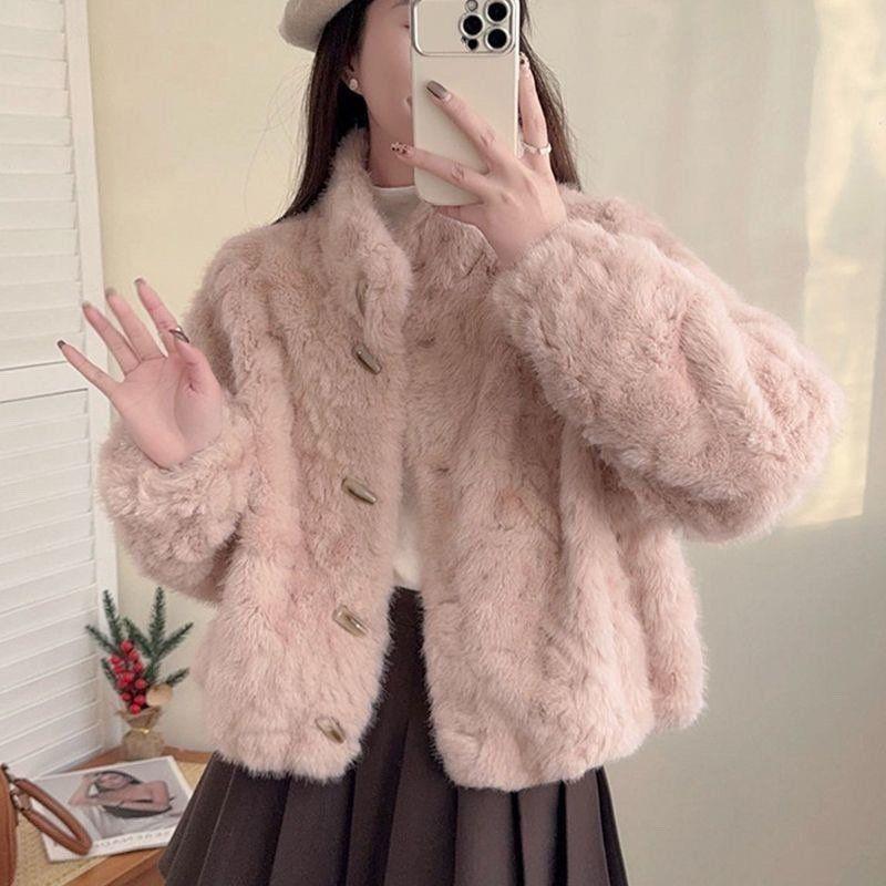 大小姐小香风皮毛一体环保新款短款小个子羊羔毛仿貂毛毛外套女冬
