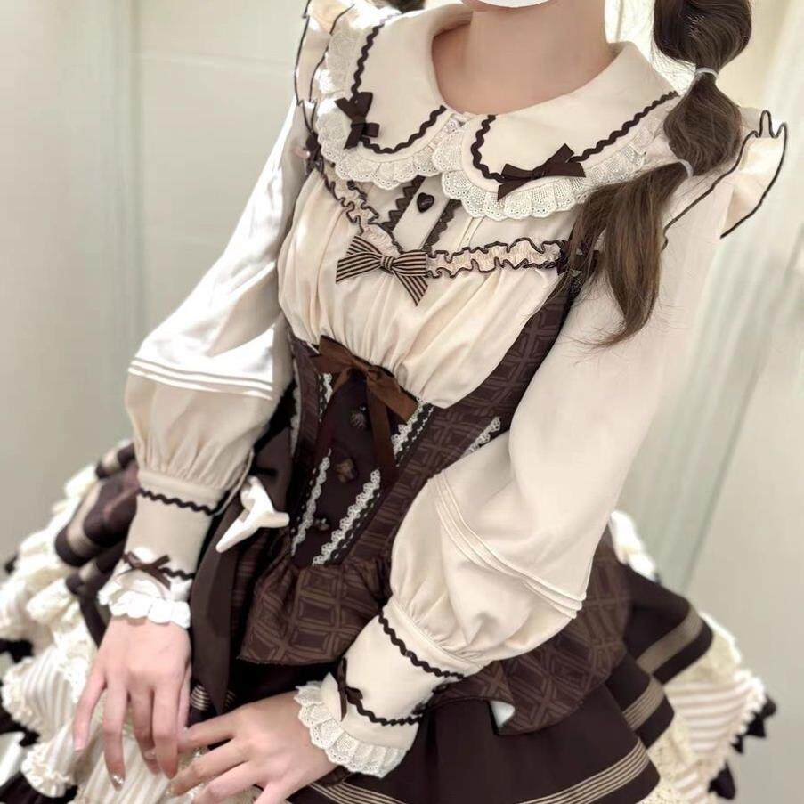lolita内搭洛丽塔灯笼袖长袖娃娃领可爱日系衬衫蝴蝶结新款衬衣