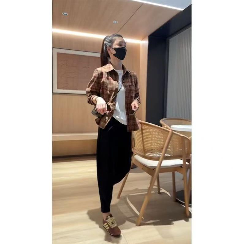 韩版磨毛格子衬衫女长袖2025秋季新款小个子爆款休闲宽松百搭上衣