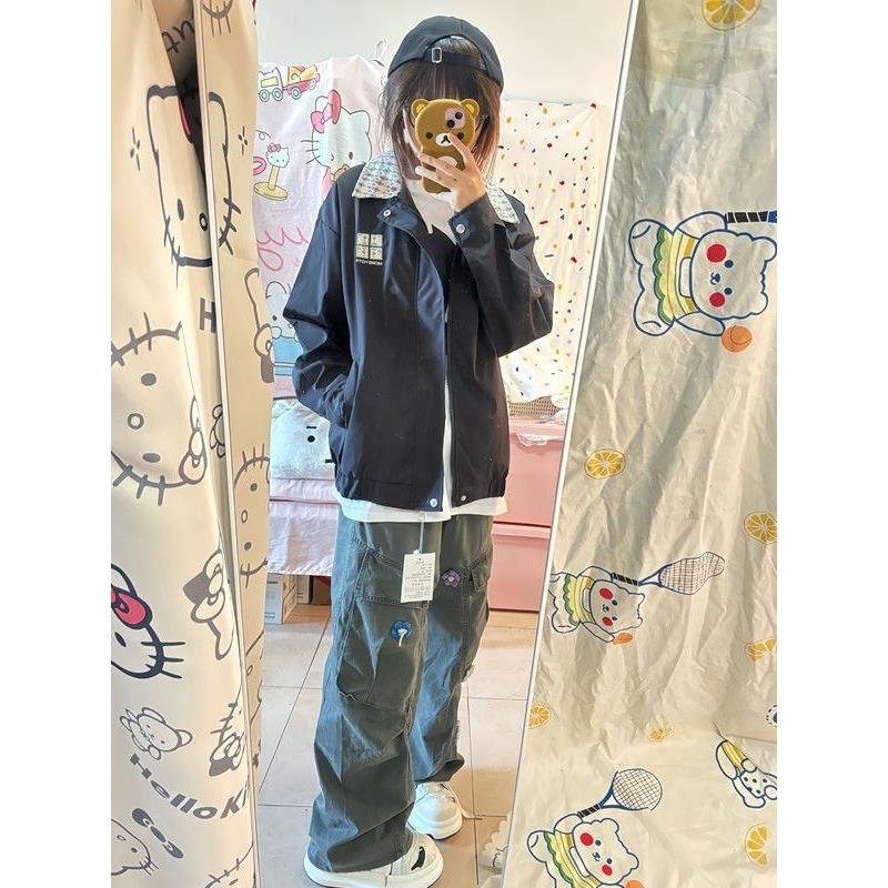 美式刺绣工装外套女春秋新款韩系宽松BF百搭小香风翻领夹克ins潮