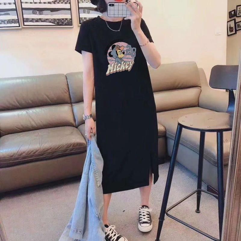 长裙女2026夏季新款中长款宽松过膝短袖t恤裙简约时尚连衣裙