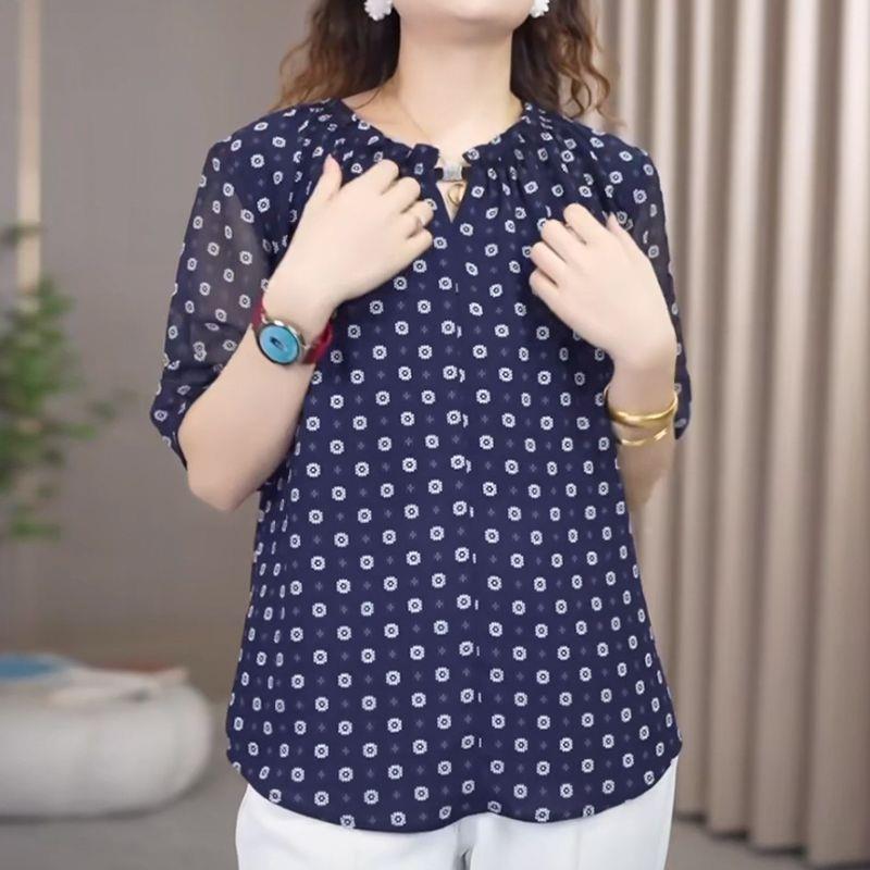 气质淑女妈妈时尚波点雪纺衫2026夏季新款大码女装显瘦遮肉上衣女