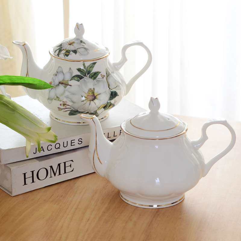 金边欧式花茶骨瓷英式下午茶茶具套装家用沏茶单壶单个陶瓷红茶壶