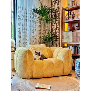 南瓜单人沙发法式复古客厅黄沙发椅奶油色系卧室懒人沙发