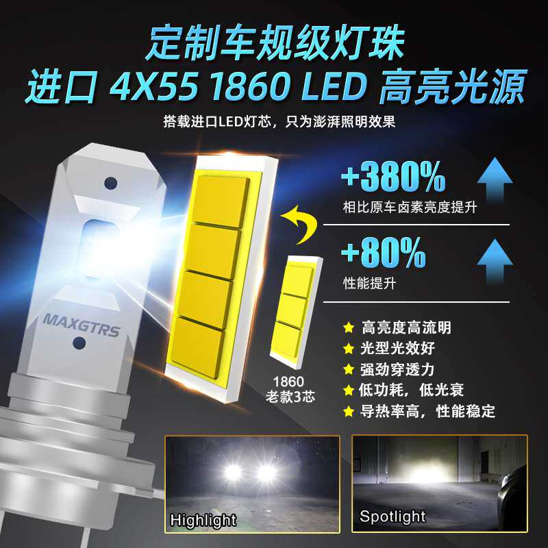 汽车LED前雾灯改装h7型号大灯车灯灯泡超亮静音无风扇一体化设计