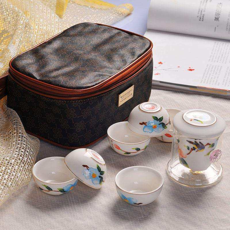 成艺工厂简易出门旅行茶具小套装家用车载酒店收纳陶瓷茶具玻璃杯