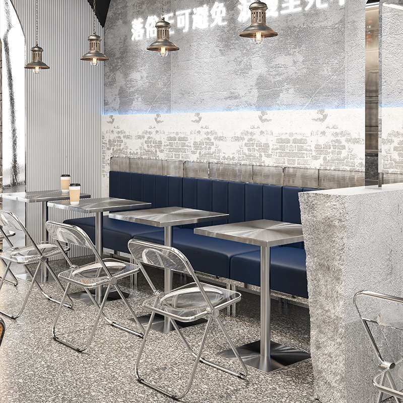 工业风餐桌不锈钢小圆桌网红咖啡餐厅圆形桌子甜品奶茶店桌椅组合