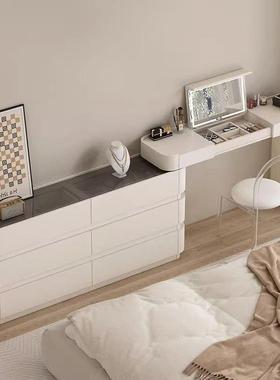 卧室超薄梳妆台斗柜一体30cm极窄款翻盖伸缩白色奶油风法式床尾柜