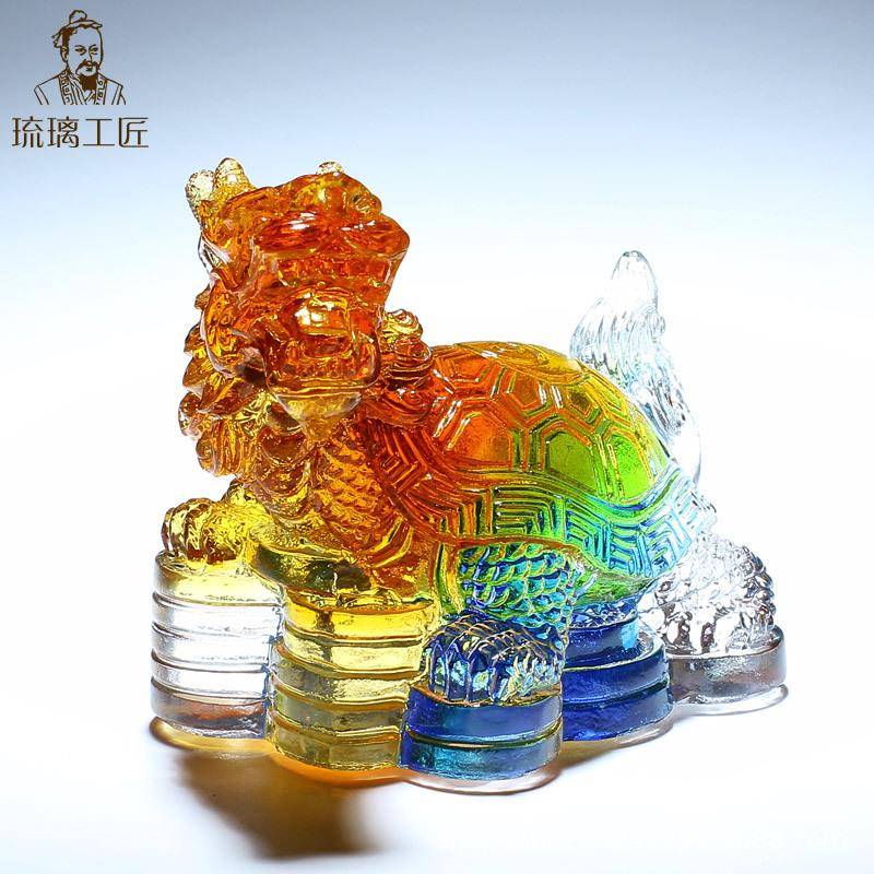 男手工制纯作琉璃工艺KAO品车内装饰品龙龟摆件士车高档大气汽中