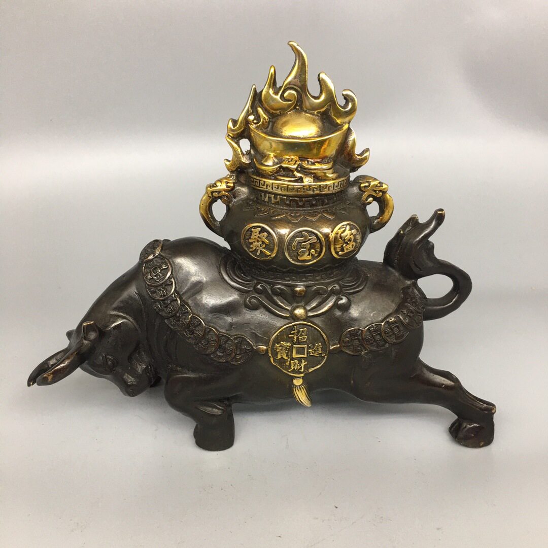 铜生肖牛聚宝盆招财摆件