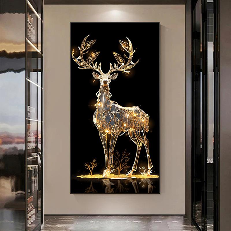 入轻户玄关装饰画进门走廊过道壁带灯奢画挂画发财鹿202新款高BWR