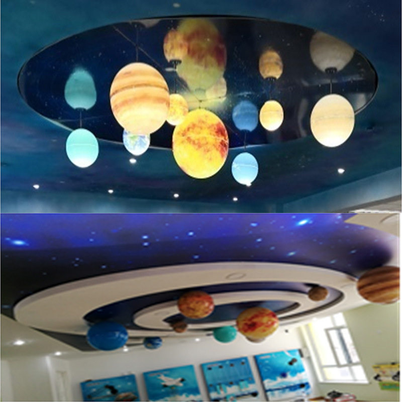 幼儿园早教中心科学室吊顶装饰八大行星认知 七彩渐变灯星空介绍