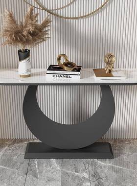 油奶风玄关桌入户靠墙窄边桌现代简约岩轻条奢长条桌端景台IHM案