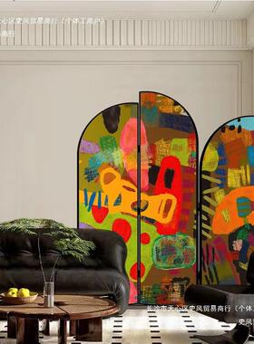 法50x180式油画屏风隔家用古可折叠移动入断户玄关遮挡民宿复装饰