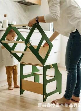 儿童两用玩学具习桌椅可折叠习宝宝洗漱木阶梯凳防85280滑质蒙氏