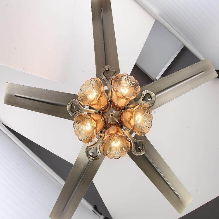 吊美扇灯餐式欧式简约现代风扇灯厅IYH铁叶卧木叶室客厅吊扇ed复