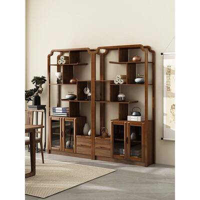 新中式博架乌金木色摆HFR关件书茶架具架收纳玄客厅办古公隔断展