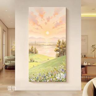 肌绿色山野风景理纯手绘油画客厅日出装玄东方74493饰画关走廊过