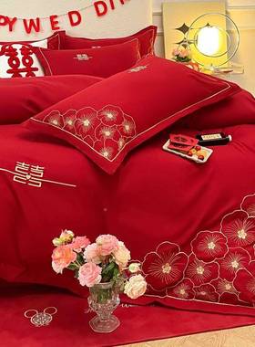 结2新款简约庆磨婚毛刺绣大红色MHK婚件四套