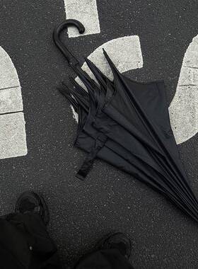 特长柄伞两晴雨用文化QYR暗亚黑系雨伞女自动太阳哥伞黑胶防晒