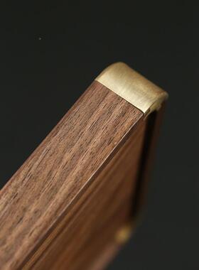 纳A5L天简然北美黑胡桃木镶RYL铜角茶盘约家用现实木长方形代收木