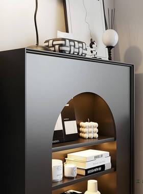 法式带灯壁炉置装饰柜色展示玄关边柜复黑播古靠82670墙物架直背