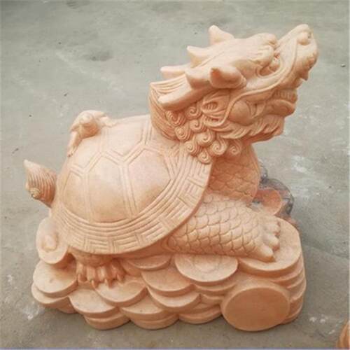 雕晚石霞龙头龙龟摆红件院青石龟龙龟庭320摆件