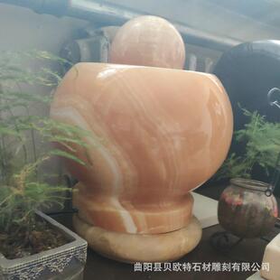 石雕喷泉雕晚霞红风水球景刻无品牌/观装摆件发晶光水风饰水球