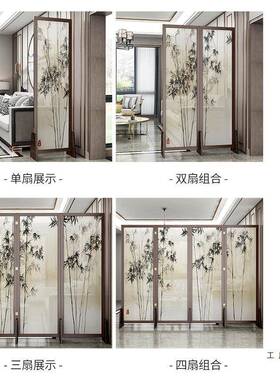 2025新款移23640木新中式屏风隔断客厅入折户实正对门叠可动办公
