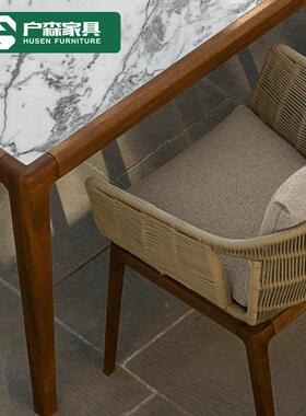 户外餐桌FGR闲椅椅编组合岩板家具柚木藤别墅藤椅室外休样板房民