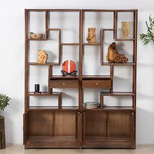 实木示博古架新式客厅展柜茶47380室仿古榆木中式中置物架隔老断