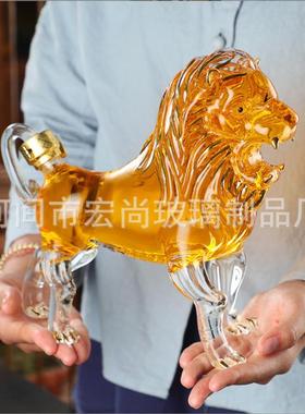 狮子造型酒瓶醒酒器高档玻酒瓶高硼瓶硅玻ERZ璃酒动物瓶加厚璃酒