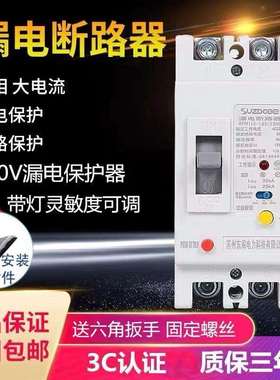 2P塑壳漏电保护器单相100A12225安250A220V带漏电断路器开关