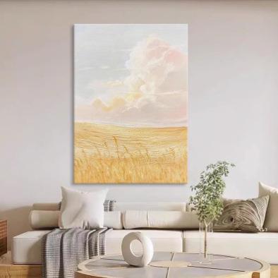 暖色调日出客厅装饰画云彩风景手绘油画肌理日出东方金色玄关挂画