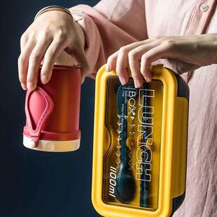 便携分隔饭盒带餐具上班族可微波炉加热分格大容量学生单层便当盒