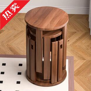 可叠放凳现代吃饭登子餐桌凳原木新中式叠叠乐实木圆凳子茶几家用