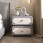 极轻奢实木头柜简约代简法式 奶油风储物床柜黑a02100色皮现质床边