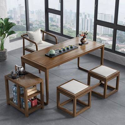 中式实木茶桌家用客阳子台桌椅厅组合一体办公室茶台新桌功ETK夫