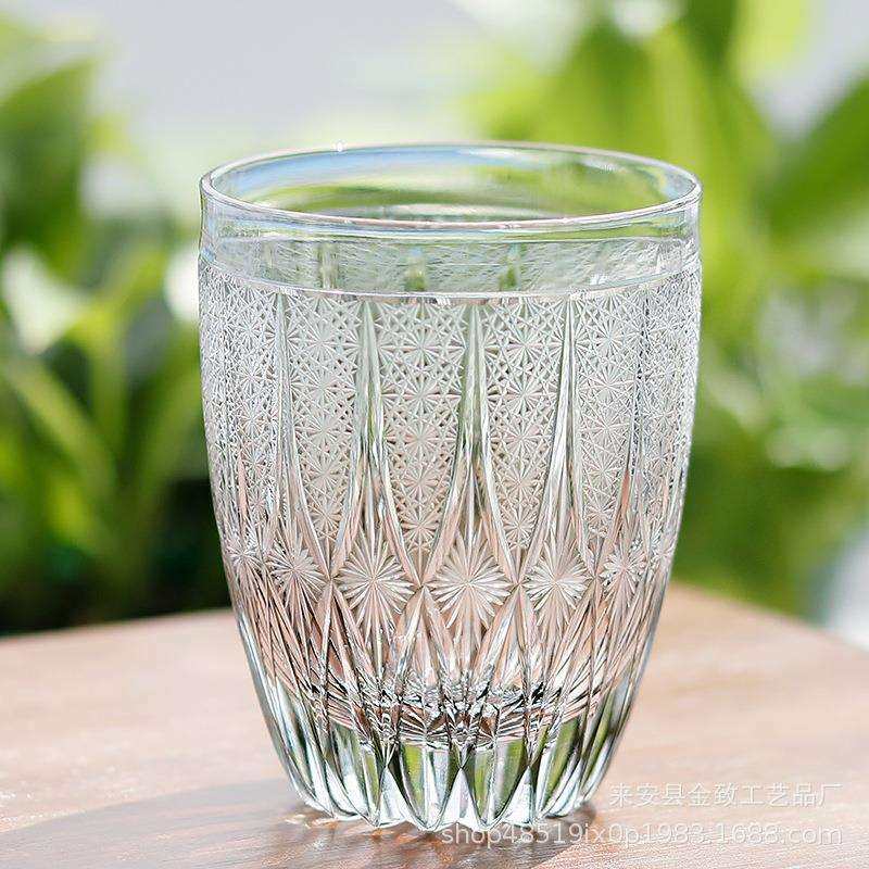 日式江户切子手工雕刻威士忌杯高端家用玻璃杯啤酒杯无铅水晶杯子